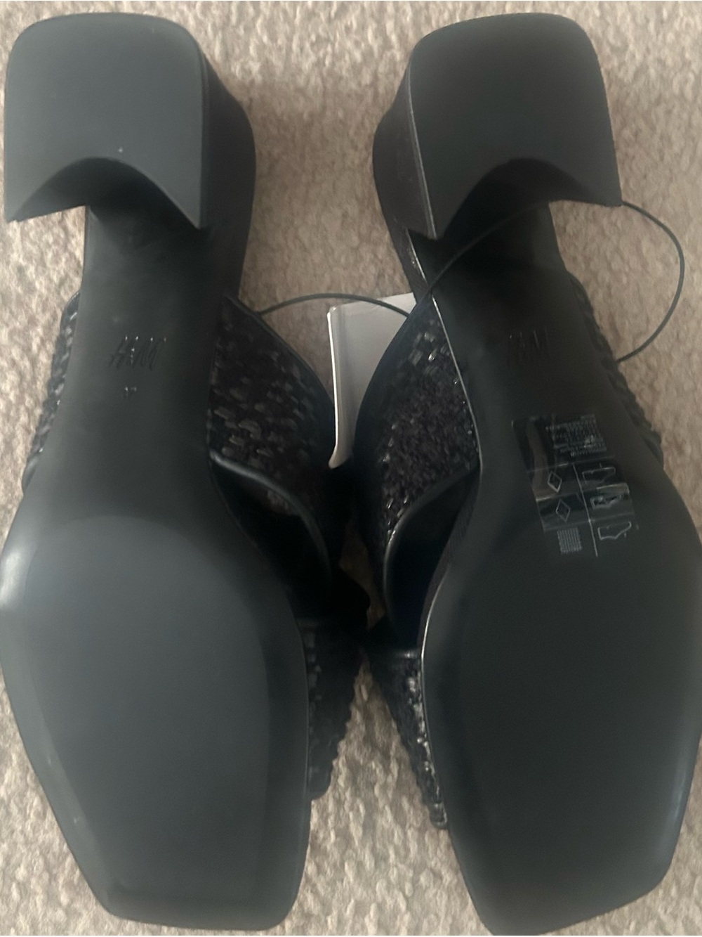 H&M Black Woven Block Heel Sandals